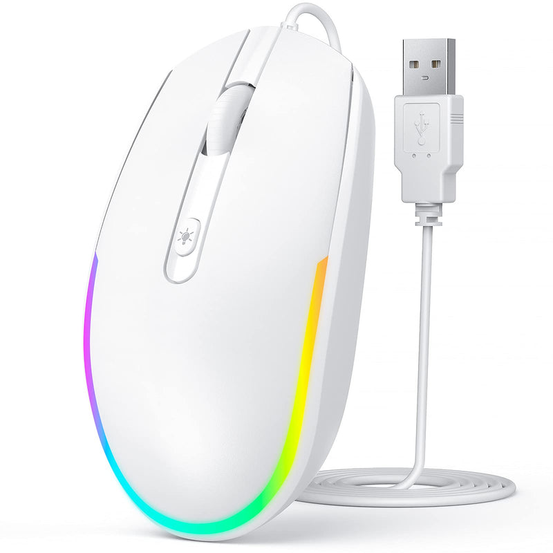 [Australia - AusPower] - seenda USB Wired Mouse - Computer Mouse Wired Optical Mice with Backlit for Laptops Computers Chromebook (Wired Mouse White) Wired Mouse White 