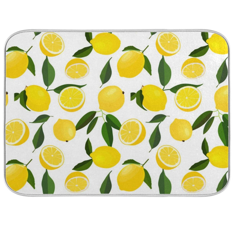 [Australia - AusPower] - Harooni Lemon Dish Drying Mat - Yellow Lemon Leaves Heat Resistant Drying Mat for Kitchen Countertop Home Decoration 16 x 18 Inch 16x18inch 