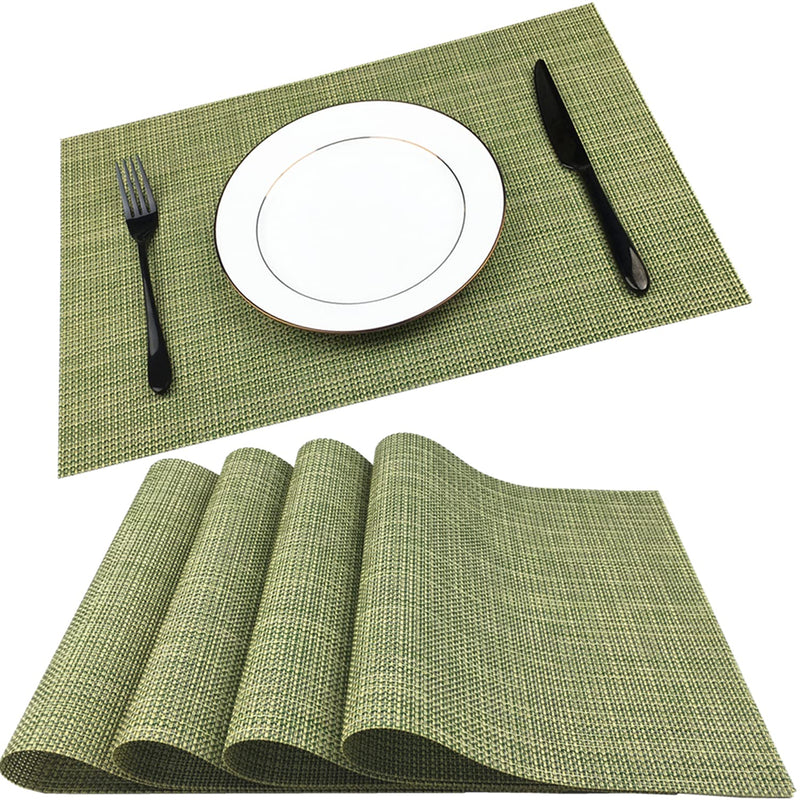 [Australia - AusPower] - WAZAIGUR Placemats Easy to Clean Crisscross Woven Vinyl Place Mats Indoor Dining Durable Non-Slip Heat Resistant Table Mats for Kitchen Table Set of 4,Green and Yellow Green and Yellow 