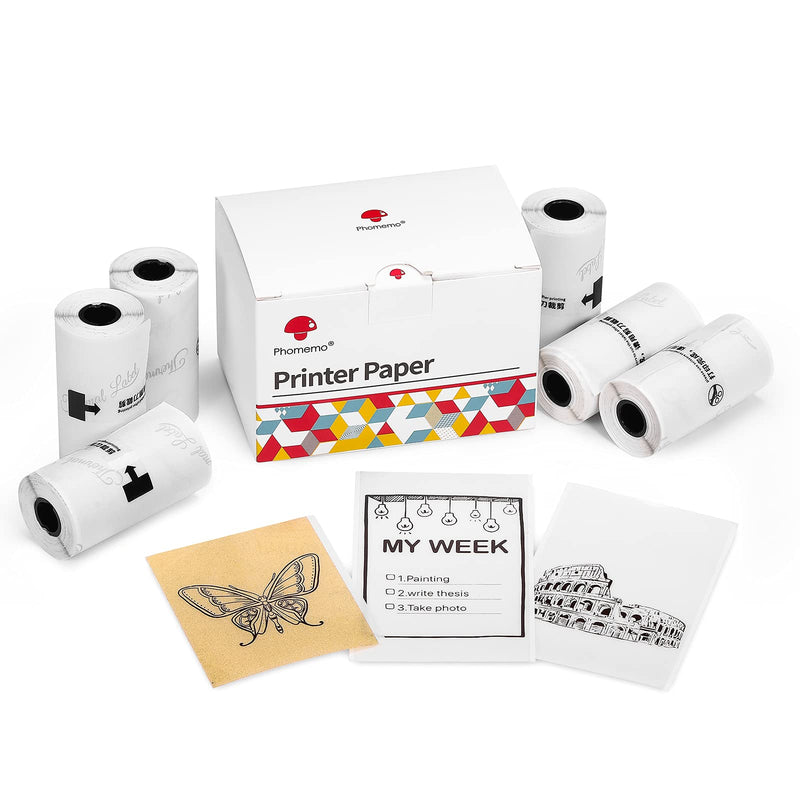 [Australia - AusPower] - Phomemo Printer Paper for M02/M02S/M02 PRO/M03 Mini Printer Pocket Printer Mobile Printer, Thermal Sticker Paper Printer Printer Paper,6 Rolls,Black Text Clear, Translucent, Gold 