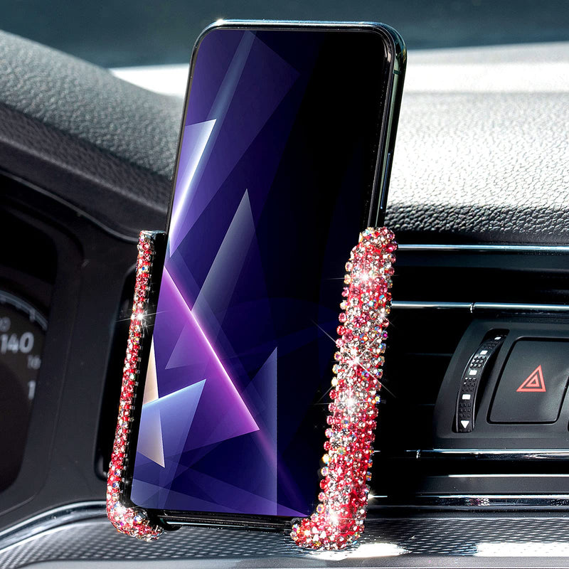 [Australia - AusPower] - Bling Car Phone Holder Mini Car Air Vent Cellphone Mount 360° Adjustable Automatic Car Stand Phone Holder Rhinestone Crystal Convenient Universal Car Accessories for Women and Girls (Pink) Pink 