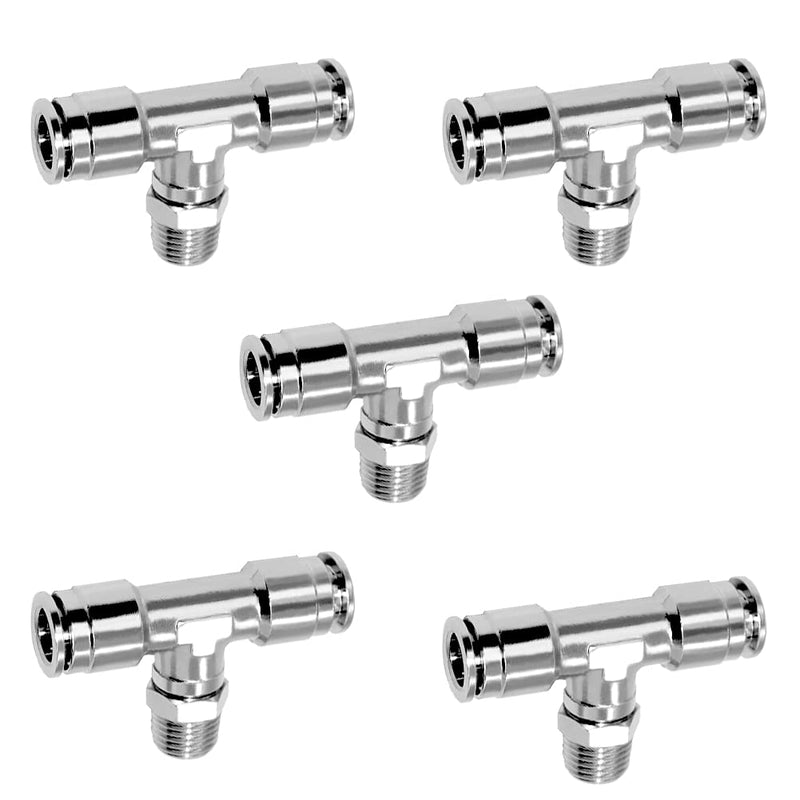 [Australia - AusPower] - Beduan Push to Connect Tube Fitting Union Tee, Copper Nickle-Plated 3/8" Tube OD x 1/4" NPT Male Thread Shaped Union Adapter Fitting (Pack of 5) 3/8"OD x 1/4"NPT 