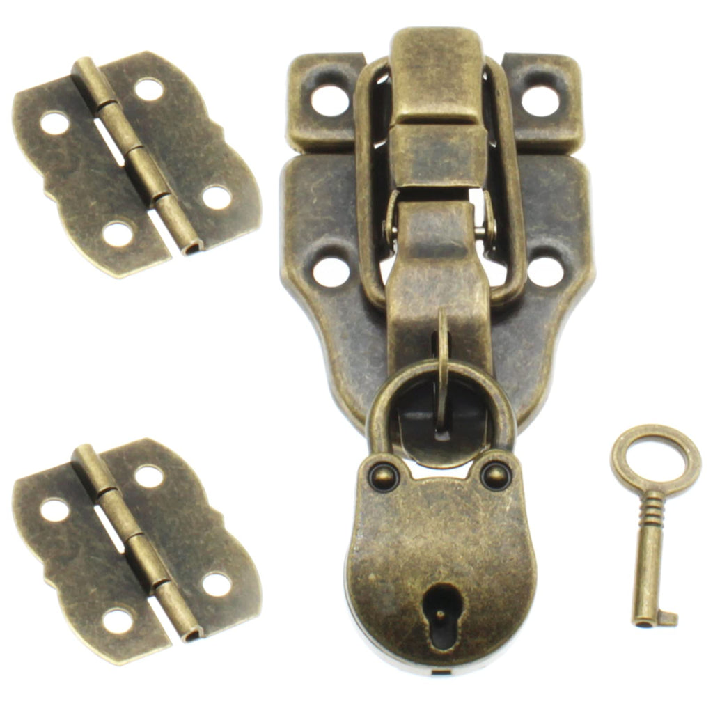 [Australia - AusPower] - OZXNO Retro Style Duckbilled Toggle Hasp Latch Vintage Mini Bear Head Shape Padlock and Antique Mini Folding Hinge Kit with Mouting Screws for Repair/Decorative Wooden Jewelry Box(Bronze) 1 SET Bronze 