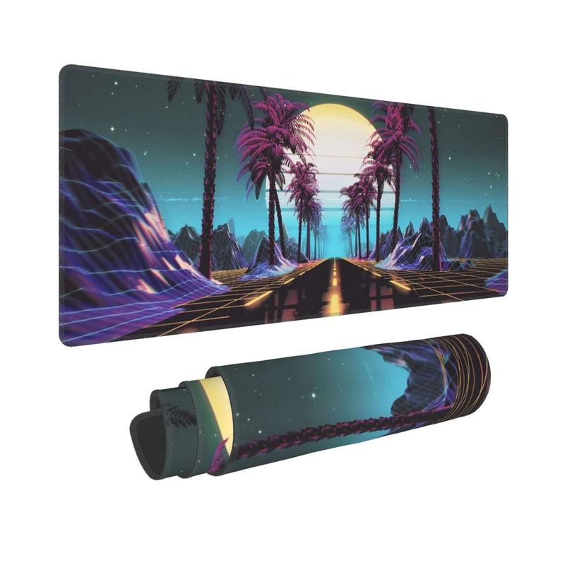 [Australia - AusPower] - Retrowave Synthwave Large Gaming Mouse Pad XL Desk Mat Long Extended Mousepad Nonslip Rubber Base Stitched Edges Office Desktop Decor Mice Pads 31.5'' X 11.8'' 