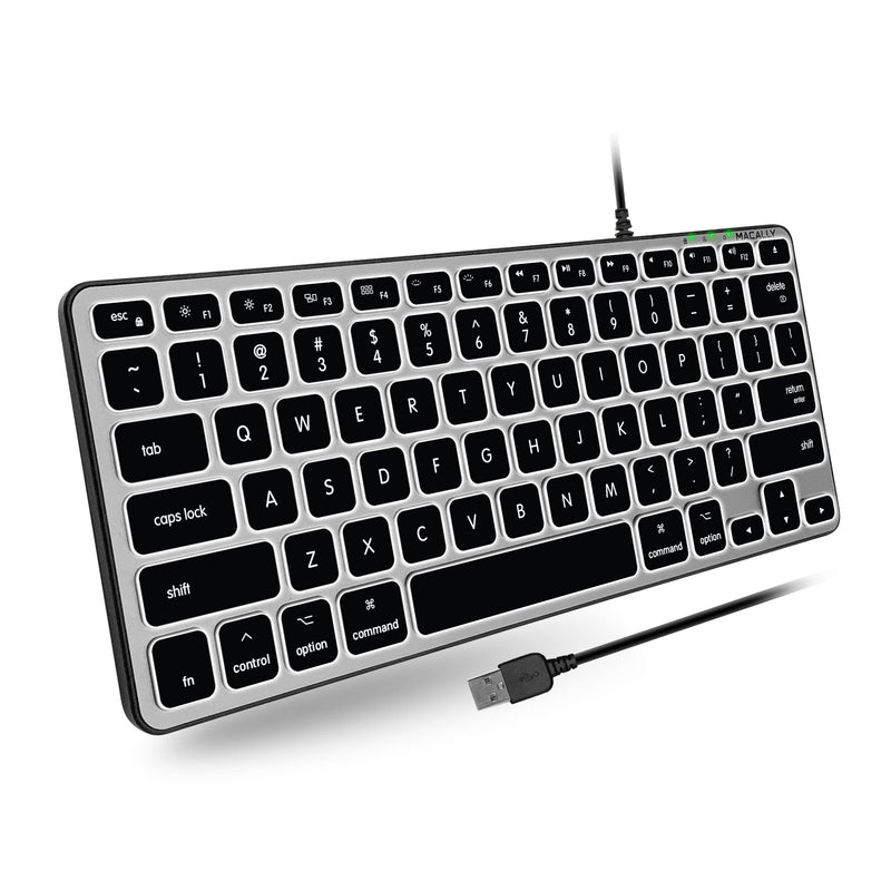 [Australia - AusPower] - Macally Backlit Mac Keyboard Wired - The Perfect Size and Lighted - Slim and Compact Apple Keyboard with 3 Level Brightness LED Keys - Small Wired Keyboard for Mac, MacBook Pro/Air, iMac (Space Gray) 