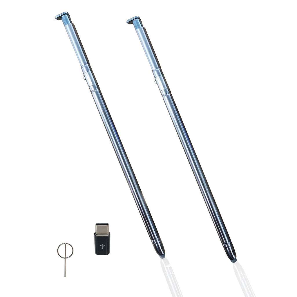 [Australia - AusPower] - 2 Pack Light Blue Stylus Pen for LG Stylo 6 Replacement Q730 6.8" Q730AM Q730TM Q730MM Q730NM with Card Eject Pin + Type-C Adapter 
