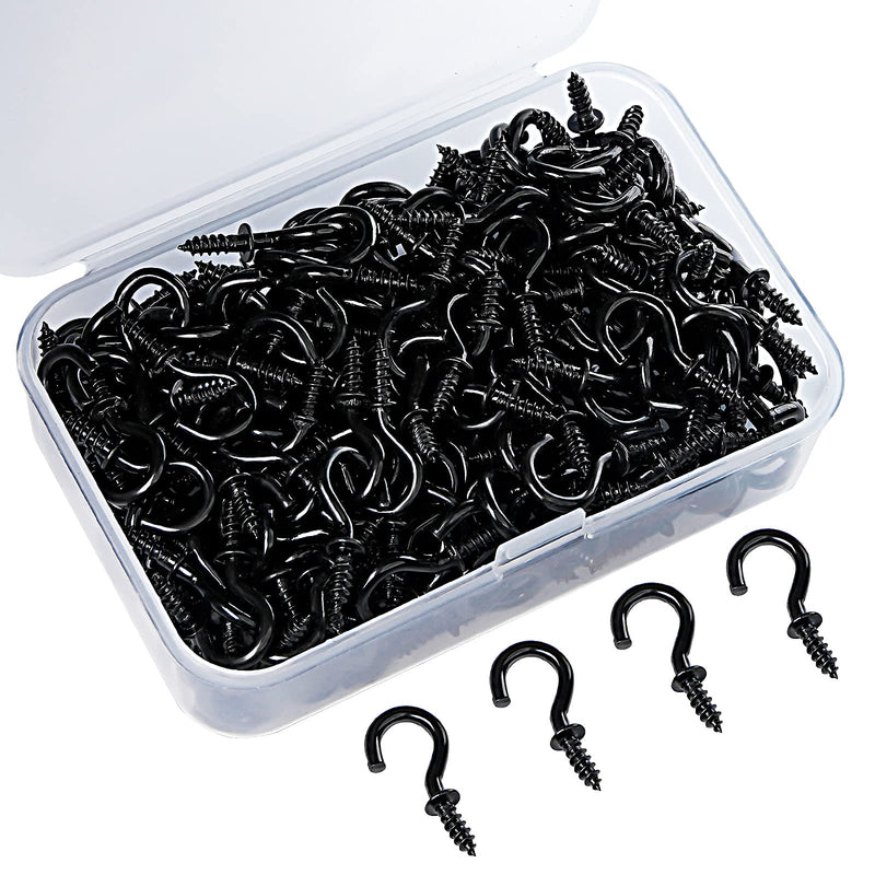 [Australia - AusPower] - 245 Pieces Metal Ceiling Hooks, 1/2 Inch Ceiling Hooks, Mini Screw-in Hooks, Light Hanging Hooks(Black) Black 