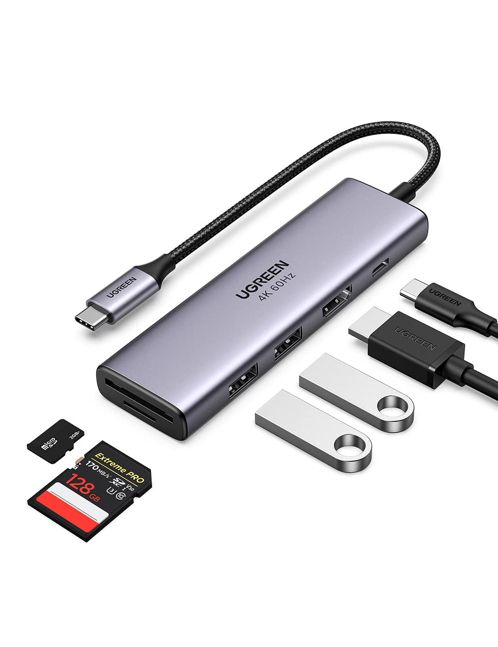 [Australia - AusPower] - UGREEN USB C Hub 4K 60Hz, 6-in-1 USB C to USB Adapter with 100W PD, HDMI Adapter, USB3.0, SD/TF Card Reader, USB-C Multiport Adapter Type C Dongle for MacBook Pro Air, iPad Pro, TV, Dell, HP, Samsung 