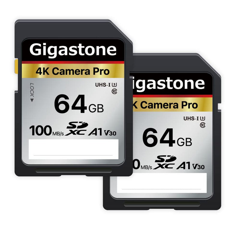[Australia - AusPower] - Gigastone 64GB 2-Pack SD Card V30 SDXC Memory Card High Speed 4K Ultra HD UHD Video Compatible with Canon Nikon Sony Pentax Kodak Olympus Panasonic Digital Camera, with 2 Mini Cases SD 64GB V30 2PK 