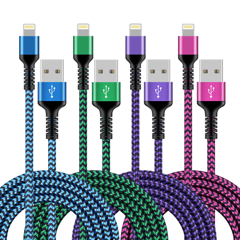 [Australia - AusPower] - iPhone Charger Cable Cord 6ft Braided Charging Apple Original Nylon USB Cords fast charge Wire for iPhone 13 12 11 Pro Max Mini SE X 8 7 6s Plus, iPad, Long Cables Power Adapter Cargador 6 foot -4Pack 4Pack- Blue, Purple, Pink, Green 