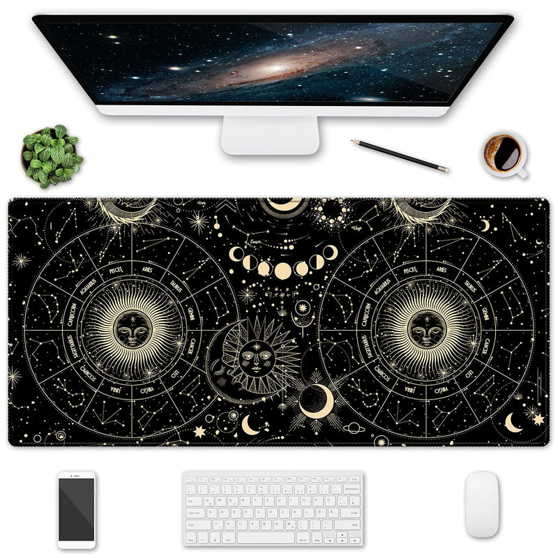 [Australia - AusPower] - HOMKUMY Extended Gaming Mouse Pad, 35.5x15.75 Non-Slip Large Desk Pad Mousepad with Stitched Edges Waterproof Keyboard Mouse Mat Desk Protector for Game, Office and Home, Moon Sun Yellow 