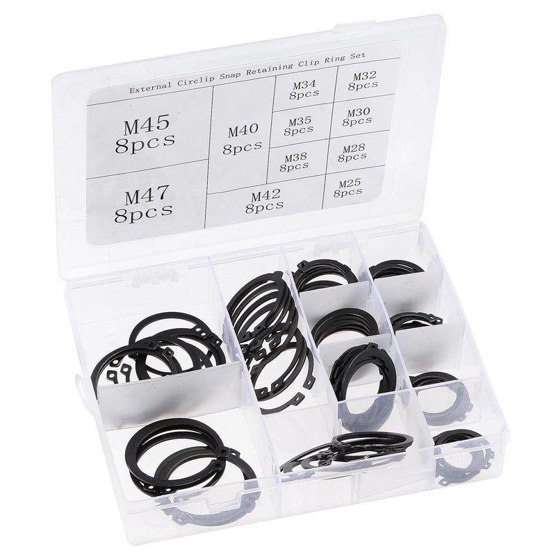 [Australia - AusPower] - uxcell E-Clip Circlip - 88Pcs 11-Size External Retaining Shaft Snap Ring Washer Carbon Steel Assortment Set Black - Size: 25mm to 47mm 