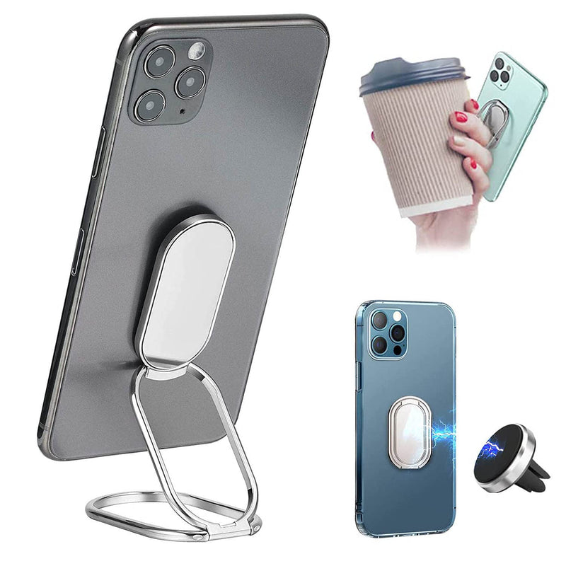 [Australia - AusPower] - QYHOO Phone Ring Holder Finger Kickstand, Universal 360° Rotation Double-Folding Ultra-Thin Metal Grip for Desktop & Magnetic Car Mount, Compatible with iPhone and All Smart Phones Tablets (Silver) Silver 