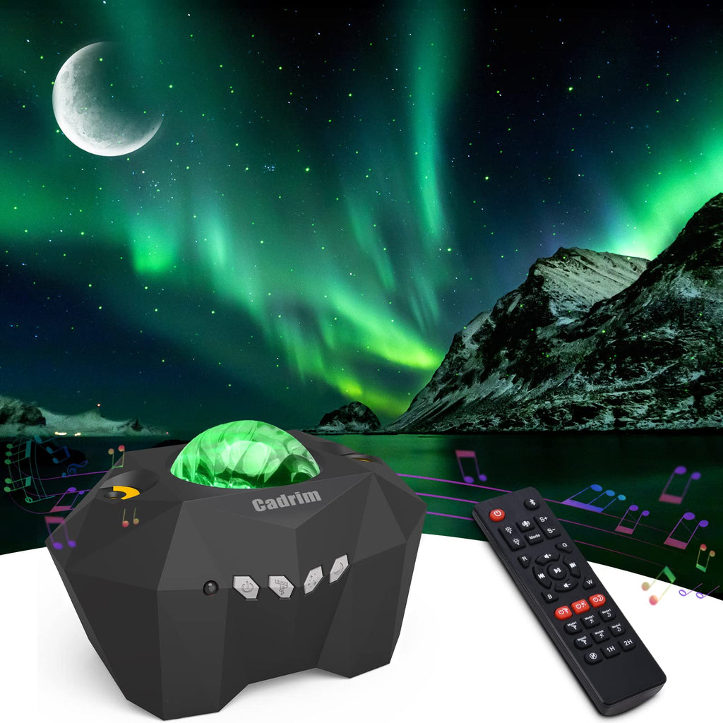 [Australia - AusPower] - Cadrim Star Light Projector Aurora with Moon, LED Laser Starry Projection Built-in Bluetooth Speaker and Remote Multi-Color Night Lamp for Bedroom, Home Theater, Game Room and Mood Ambience Black 