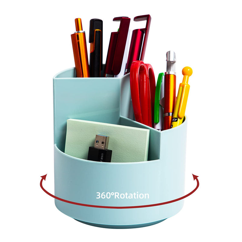 [Australia - AusPower] - Desk Pencil Pen Holder, 3 Slots 360-Degree Spinning Pencil Pen Desk Organizers, Desktop Storage Pen Organizers Stationery Supplies, Cute Pencil Cup Pot for Office, School, Art Supply, Kids - Blue 