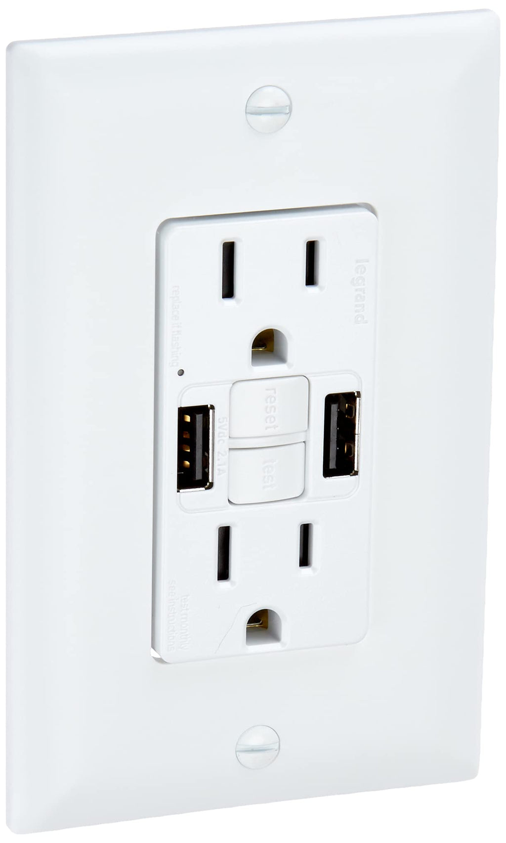 [Australia - AusPower] - Legrand Radiant USB GFCI Outlet, 15A Tamper-Resistant, Self-Test, Type-A/A, White, 1597TRUSBAAW 