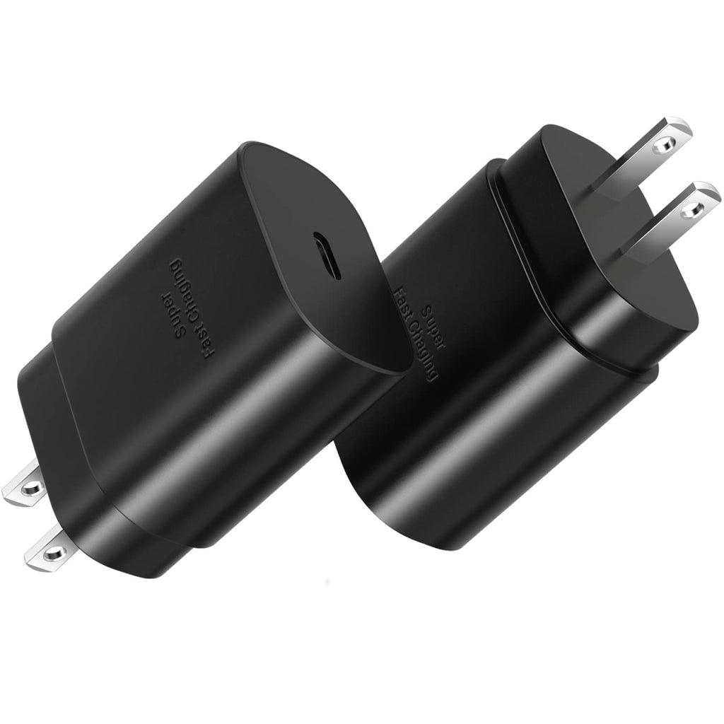 [Australia - AusPower] - USB C Wall Charger, 2-Pack 25W USB C Fast Charger Block for Samsung Galaxy S22/S22+/S22 Ultra/S21/S20/S21 Ultra, S10/S10+, Galaxy Note 20/20 Ultra/10/10+, iPhone 12/12 Mini/12 Pro Max and More(Black) Black 