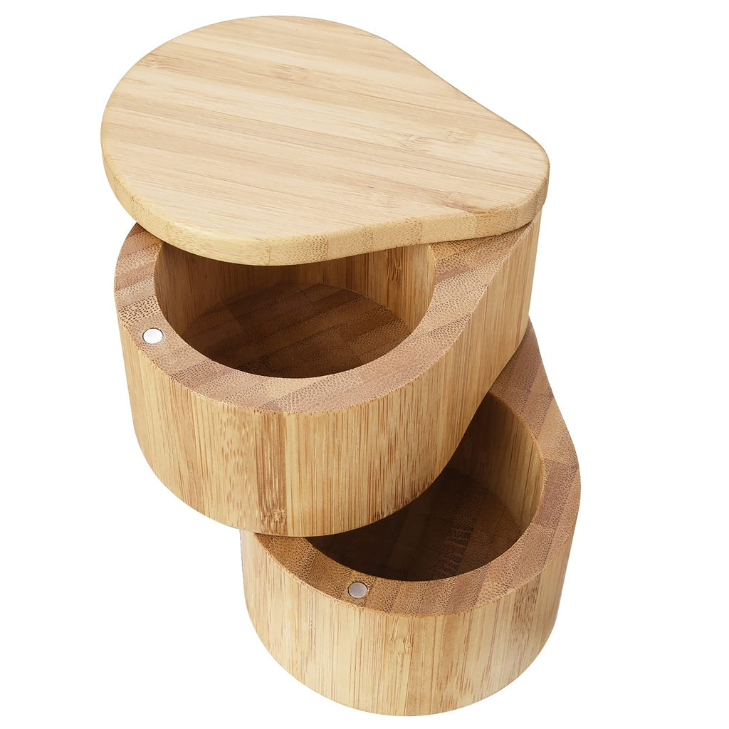 [Australia - AusPower] - Bamboo Salt and Cumin&Pepper Box,Spice Cellar,Sugar Container, Swivel Lid with Magnet to Keep Dry, Dust-Free - Gourd Design (double-deck) double-deck 
