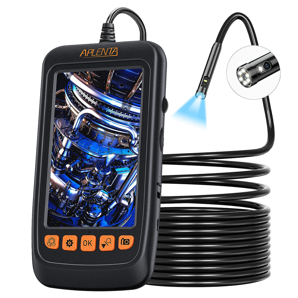 [Australia - AusPower] - Aplenta Dual Lens Industrial Endoscope, 1080P HD 4.3" IPS Screen Inspection Camera with 7mm Lens IP67 Waterproof Digital Borescope, Sewer Camera with 7 LED Lights, 11.5FT Semi-Rigid Cable, SD Card 