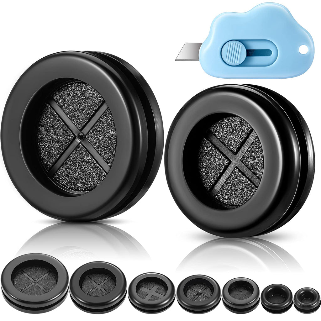 [Australia - AusPower] - Round Rubber Plug Hole Grommet Kit 7 Sizes Black Double Sided Electrical Firewall Gasket Kit with Retractable Box Knife for Protecting Cable Wire Hole Plug Assortment Automotive Supply (52 Pieces) 52 