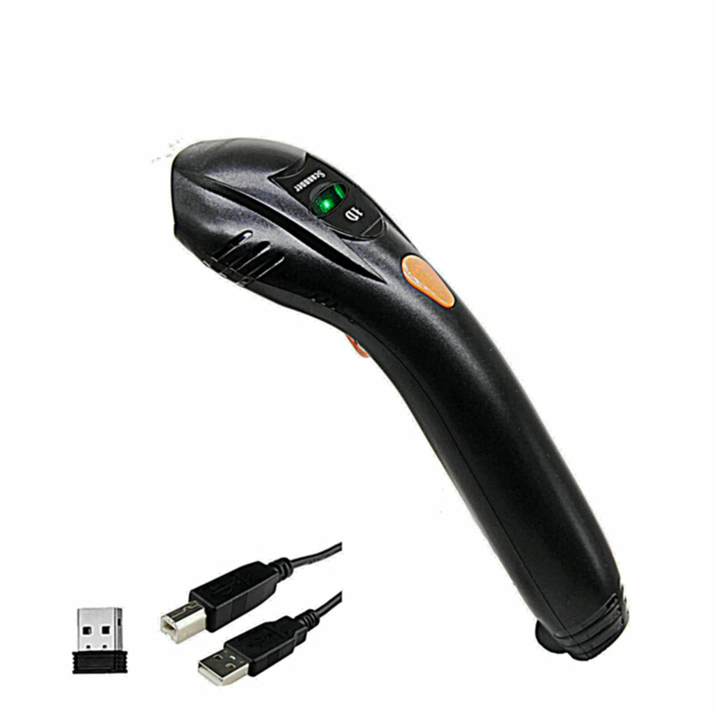 [Australia - AusPower] - Wireless Barcode Scanner USB Laser Barcode Reader (2.4GHZ & USB 2.0 Wired) 1D Cordless Handheld Chargeable Bar Code Scanners with Mini USB Rrceiver for UPC EAN ISSN ISBN code128, black, 210*60*50 