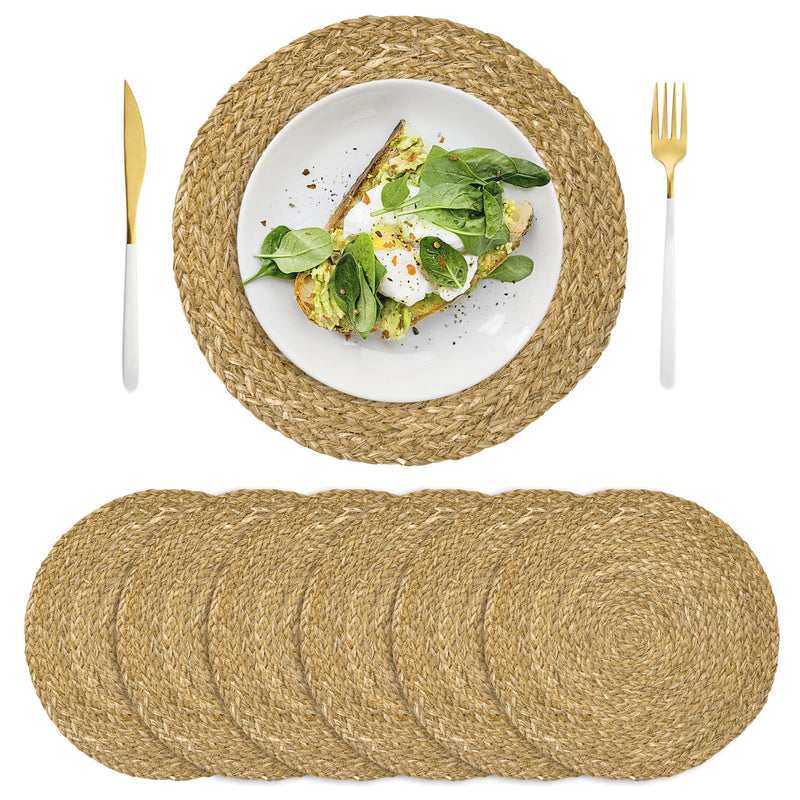 [Australia - AusPower] - Set of 6, Round Woven Placemats, Natural Braided Straw Table Mats, Weave Aquatic Placemats for Dinning Table, 11.8 inch Aquatic Plants 