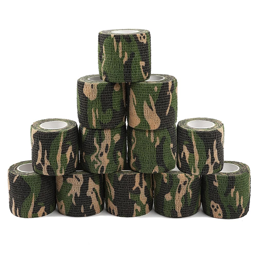 [Australia - AusPower] - 12 Pack Self Adhesive Bandage Wrap, Camouflage Cohesive Tape 