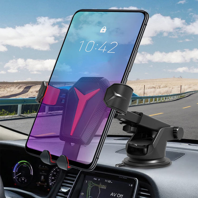 [Australia - AusPower] - Universal Car Phone Mount Auto Clamp Car Phone Holder One-Handed Operation Phone Holder,Suitable for Windshield and Center Console Compatible with iPhone & Android Cell Phone Car Mount(Red) Red 