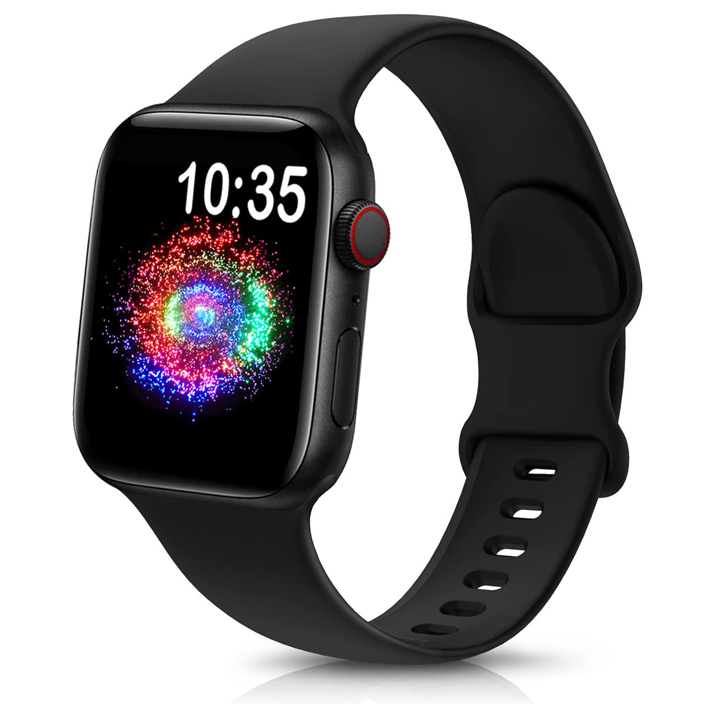 [Australia - AusPower] - TreasureMax Sport Band Compatible with Apple Watch Bands 38mm 40mm 41mm 42mm 44mm 45mm, Soft Silicone Strap Compatible for Apple Watch Series 7 6 5 4 3 2 1 SE Men Women Black 38MM/40MM/41MM 