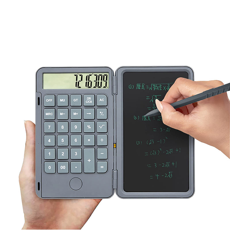[Australia - AusPower] - Standard Function Desk Calculator,with 6.5 Lnch LCD Writing Tablet for Daily and Basic Office Calculator, Also Lnkless Drawing/Memo Pads/Planning Boards,Gray 
