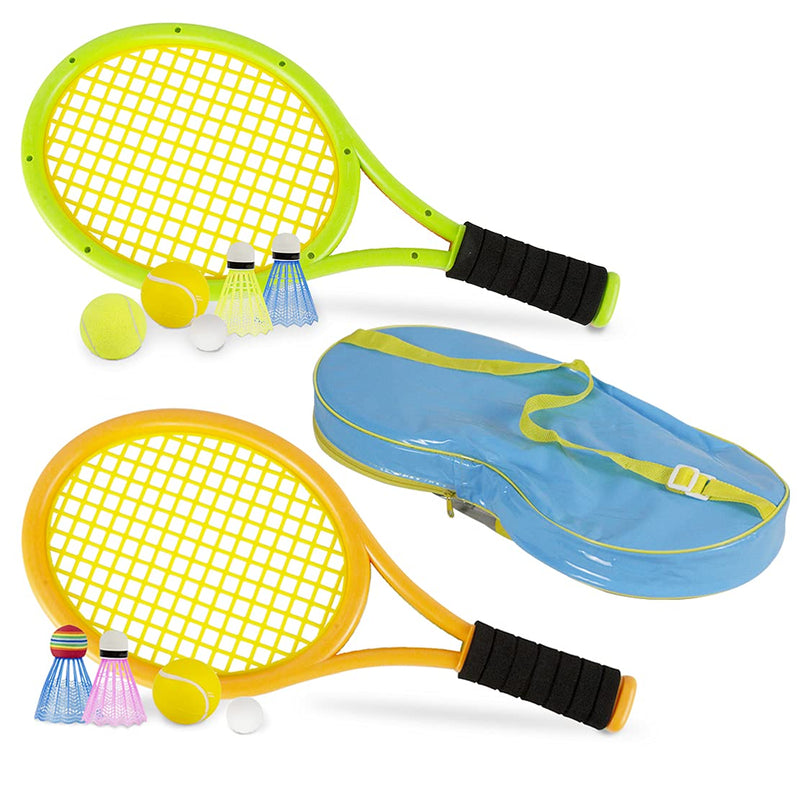[Australia - AusPower] - STSTECH Kids Tennis Rackets with Carrying Bag,Soft Training Balls and Badminton Birdies,12 in 1 Tennis Racquets Gift Set for Children Outdoor Indoor Sports 