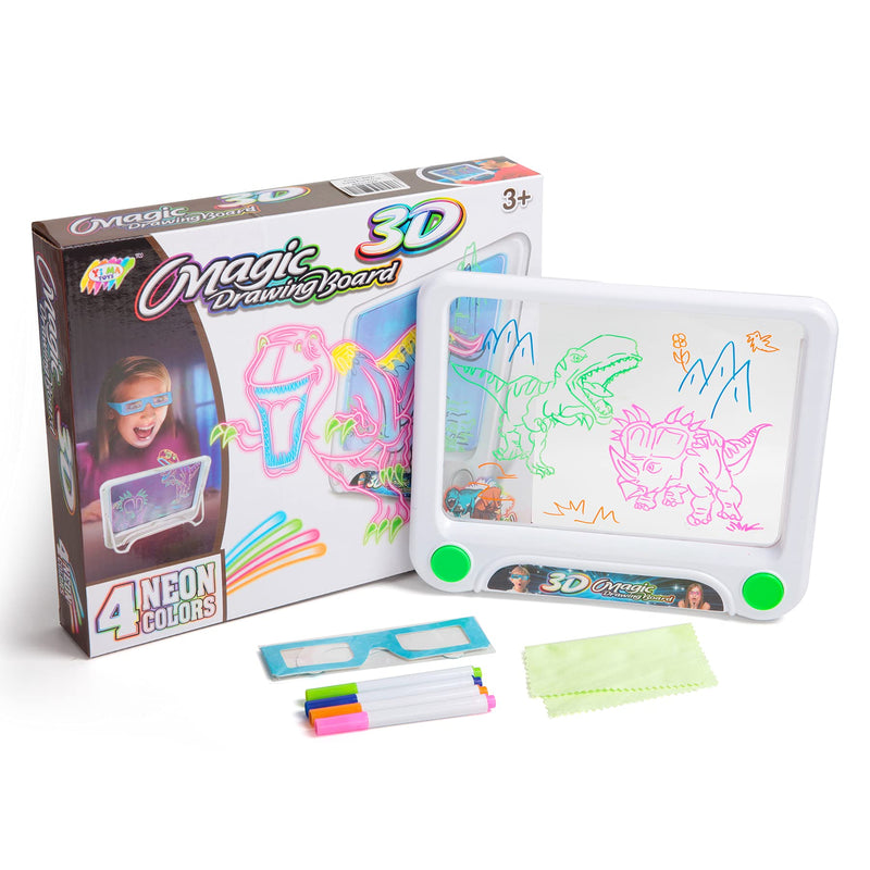 [Australia - AusPower] - DOTSOG 3D Magic Drawing Board,Neon LED Glow Drawing Board with Translucent See-Through Surface and Stand, 4 Neon Color Markers 