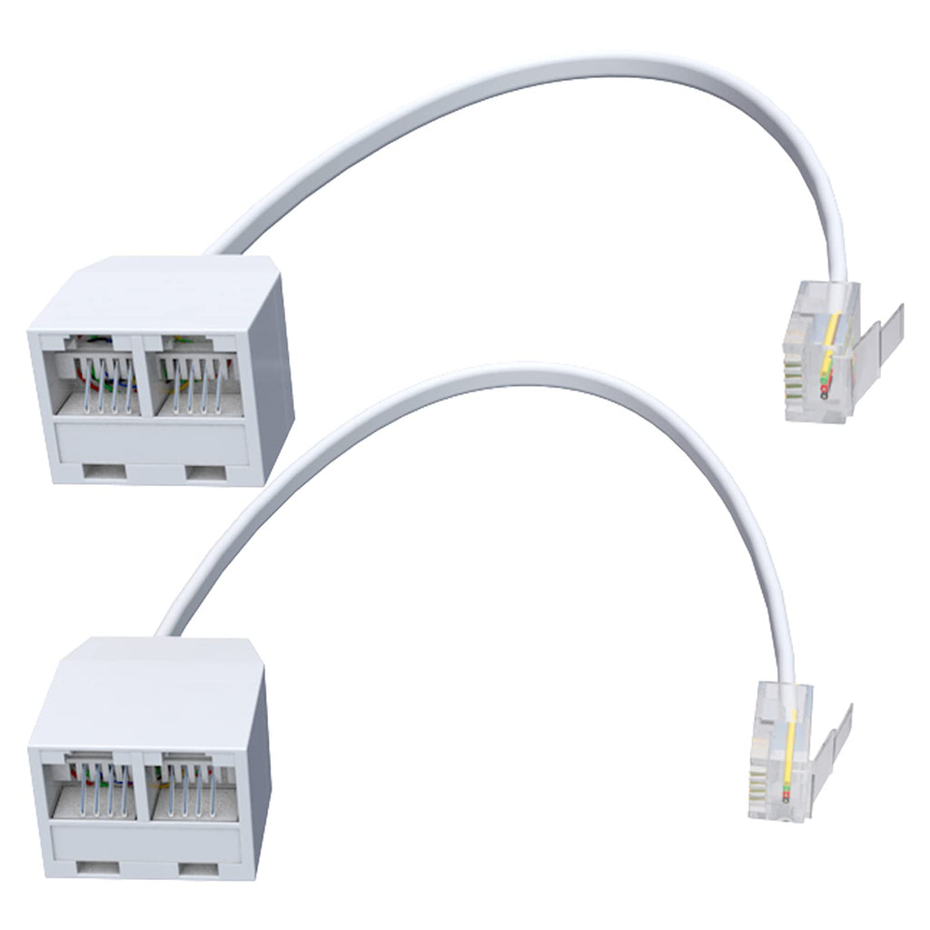[Australia - AusPower] - Goupchn Two Way Telephone Splitters RJ11 Male to Dual Female Cable 6P4C Telephone Wall Adaptor Separator White for Landline 2-Pack 