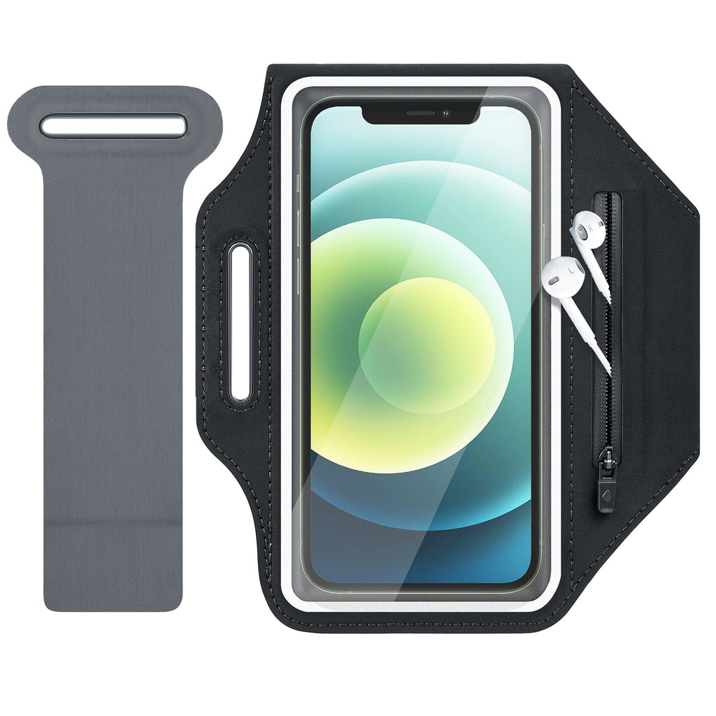 [Australia - AusPower] - COANJIUO Running Cell Phone Armband for iPhone 13 12 11 Pro Max, XS, XR, SE, 7, 8, 6S Plus Sweat Resistant Sports Arm Band with Adjustable Strap and AirPods Bag/Key/Card Holder Zipper Pocket- Black 
