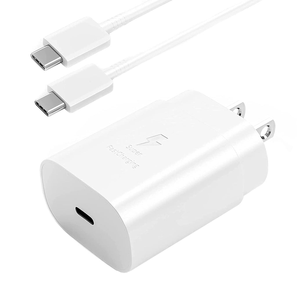 [Australia - AusPower] - Samsung S21 Fast Charger, 25 Watt PD 3.0 USB C Type C Charger for Samsung Galaxy S21/S21 Plus/S21 Ultra 5G/Z Flip 3/S20/S20 Plus/S20 Ultra/Note 20 Ultra/Note 10/Plus, with 5-ft USB C to USB C Cable White 