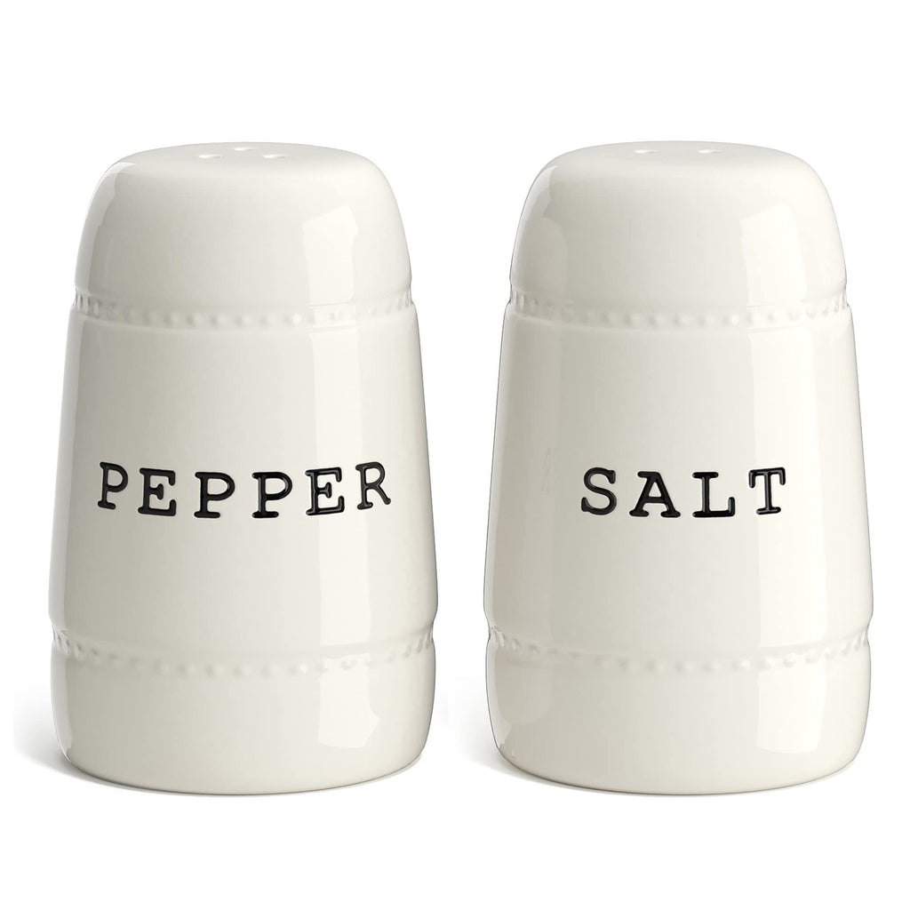 [Australia - AusPower] - Barnyard Designs Ceramic Salt and Pepper Shaker Set, Novelty Salt and Pepper Holders with Beaded Design, Vintage Kitchen and Table Decor, 2.25" x 3.5", White 
