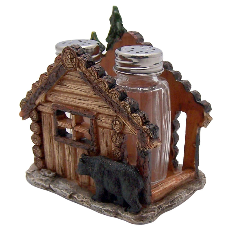 [Australia - AusPower] - Bear Outside Log Cabin Salt and Pepper Shaker Set, Shakers Included, 4 Inches 