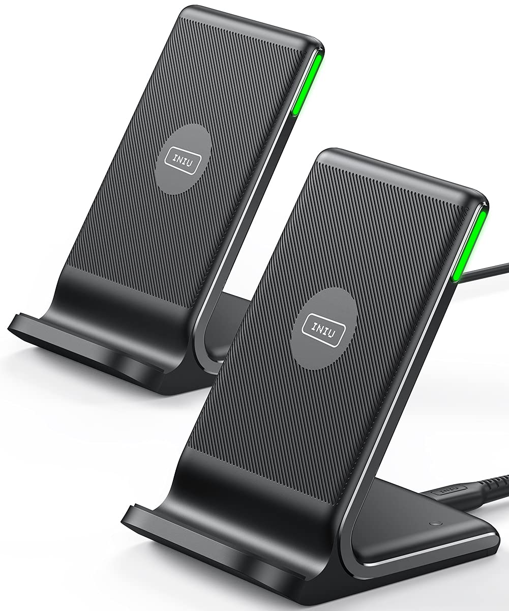 [Australia - AusPower] - Wireless Charger, INIU [2 Pack] 15W Qi-Certified Fast Wireless Charging Stand with Sleep-Friendly Adaptive Light Compatible with iPhone 12 11 Pro XR XS X Plus Samsung Galaxy S21 S20 Note 20 Google etc 