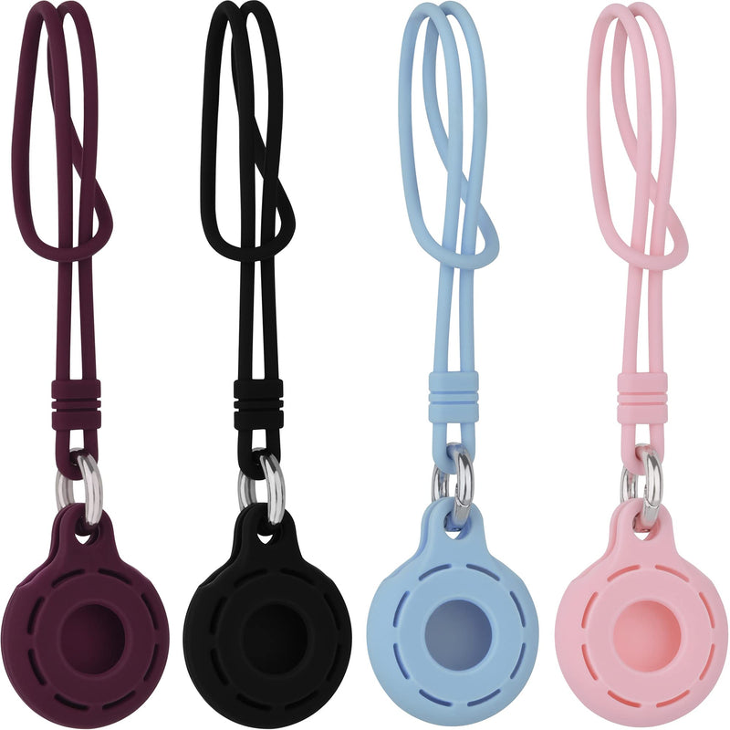 [Australia - AusPower] - CAGOS 4 Pack AirTags Case, Protective Air Tag Holder Accessories Silicone Loop Cover with Key Ring Lanyard for Wallet Dogs Cats Suitcase (Burgundy+Black+Light Blue+Pink) Burgundy+Black+Light blue+Pink 
