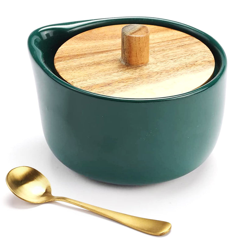 [Australia - AusPower] - everous Salt Box(green) Salt Cellar Elegant Design Decorative Boxes Big Capacity Wood green Ceramic Base 