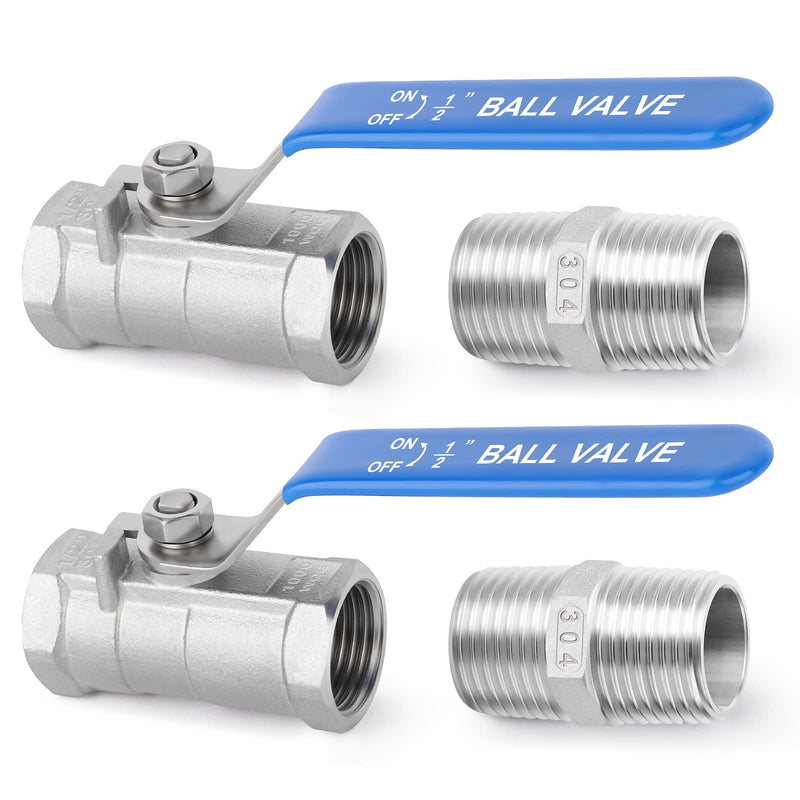 [Australia - AusPower] - TAISHER 4 Pcs 1/2 Inch FNPT Heavy Duty Ball Valve Kit, 304 Stainless Steel with Blue Handles & Nipple 1/2" FNPT 