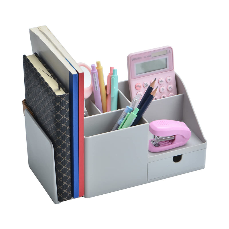 [Australia - AusPower] - Shoccolt Desk Organizer with Bookshelf White Desktop Organizers and Accessories Bookends Multifunctional Office Stationary Organizer with Drawer Plastic Makeup Storage Box (Small, Grey) Small Size 