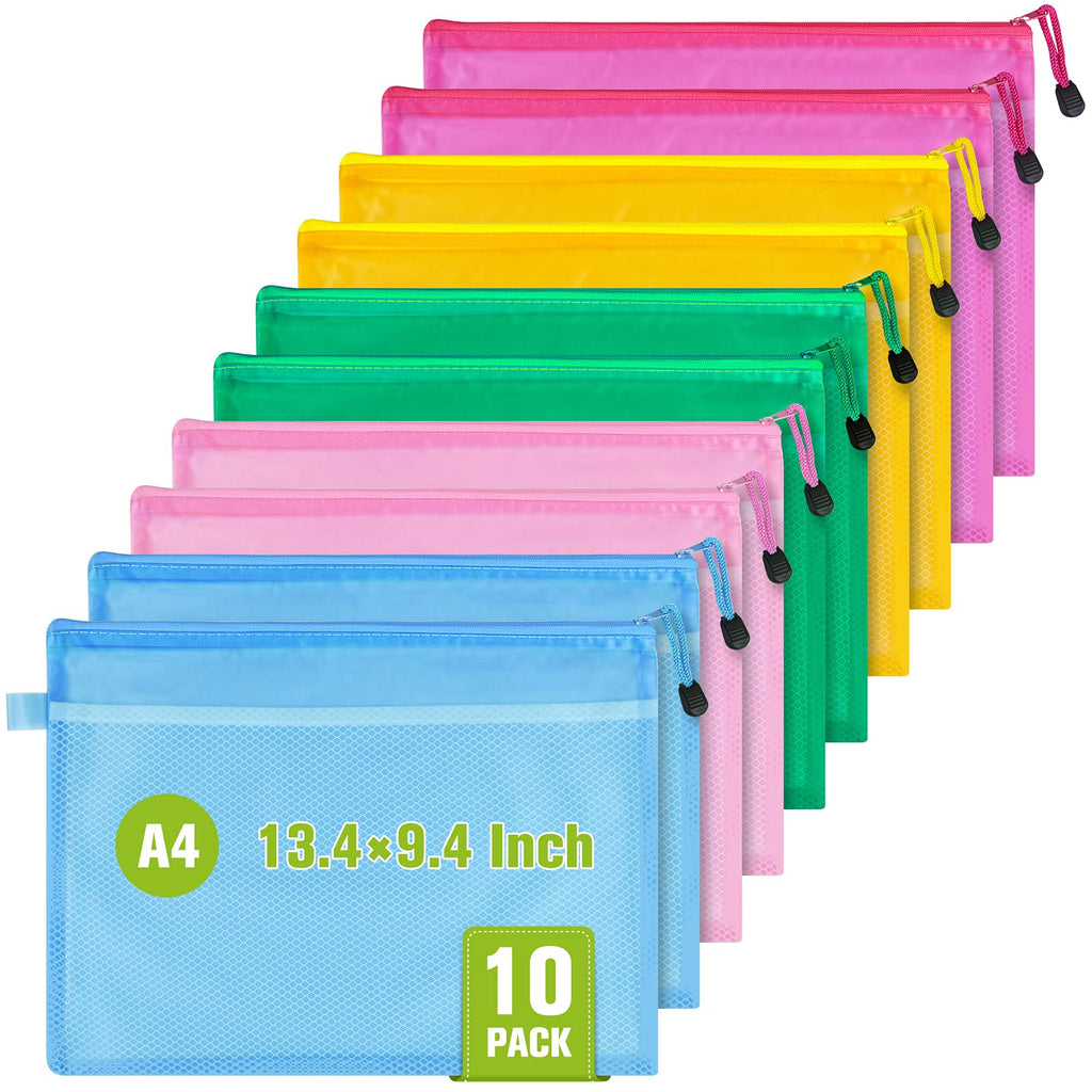 [Australia - AusPower] - Colorful Mesh Zipper Bags, 10PCS Double Layer Zipper File Bags, A4 Size Waterproof Office File Organizer for School Office Supplies, Travel Storage(13.5×9.5Inch) A4(13.5×9.5Inch) 