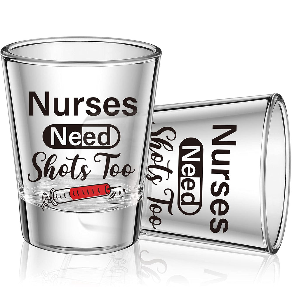 [Australia - AusPower] - Nurse Need Shots Too Shot Glass, Funny Glass Gift for Women and Male Nurses Mom Sister or Friend Present for Nursing School Student Graduation Nurses Day Birthday Party 2 oz (2, 1.97 x 2.36 Inches) 2 Count (Pack of 1) 