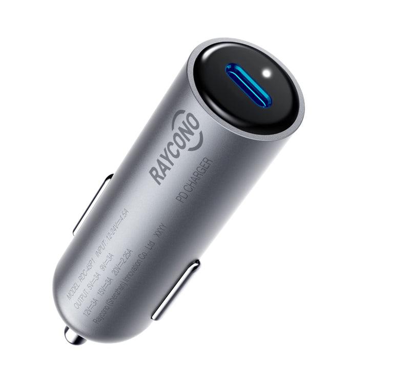 [Australia - AusPower] - USB C Car Charger, Raycono 45W only 1 Port Car Charger with Power Delivery 3.0 Matte Grey for MacBook Air/Pro iPad iPhone 13/13Mini/13Pro/13Pro Max/12/11/SE 2020/8 Series, Pixel, Switch,etc. 