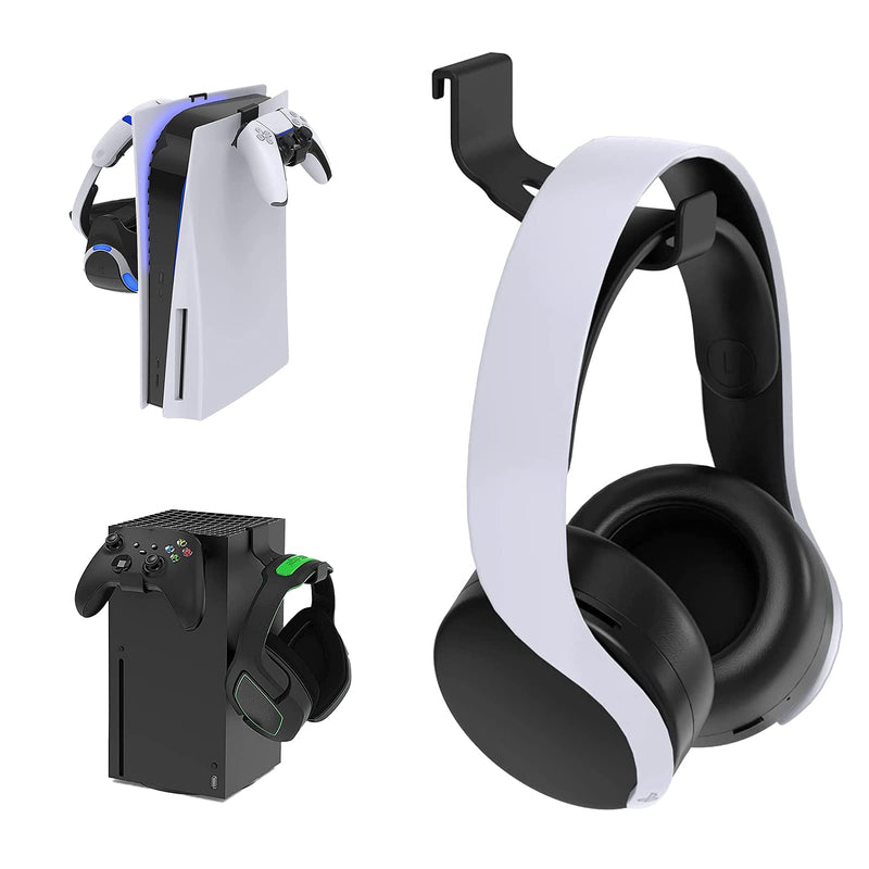 [Australia - AusPower] - PS5 Headphone Holder DOBEWINGDELOU Headset Hanger for PS5 and Xbox Series X Controller Stand Mount for PS 5 DualSense and Xbox Series X, No Screws No Adhesive Tape (Black) 