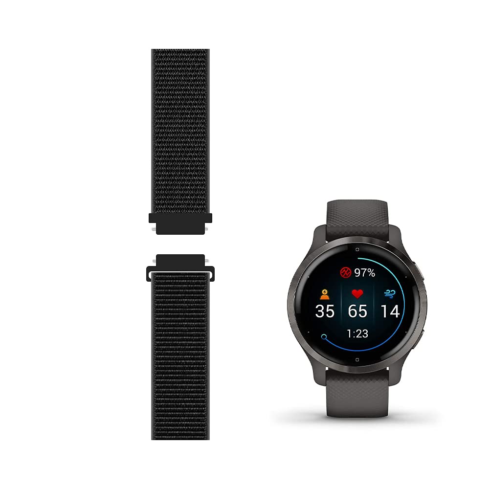 [Australia - AusPower] - LeiOu Sport Mesh Nylon Strap Compatible with Garmin Venu, Sq, 2, 2S GPS Smartwatch Bands Replacement for Women Men Wristband - Black Venu 2S (18) Black (4.7"-6.3") 
