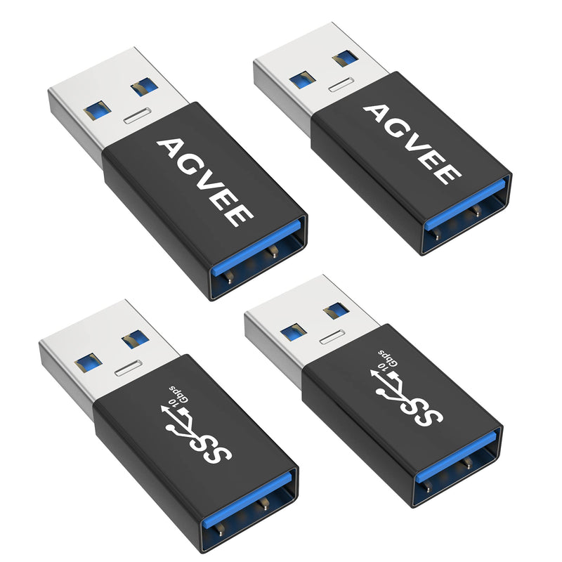 [Australia - AusPower] - AGVEE [4 Pack] USB-A 3.0 Female to USB-A 3.0 Male Adapter, USB 3.0 Converter Coupler Extension Extender Connector, Black 