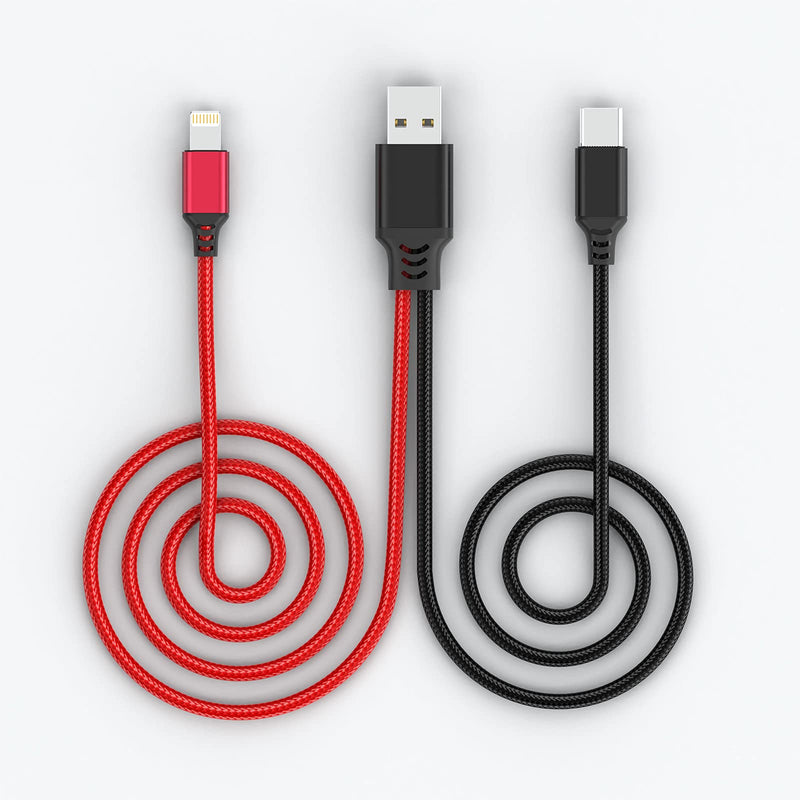 [Australia - AusPower] - Multi 2 in 1 USB Universal iPhone Charging Cable, 1.2M/3Ft Portable Nylon Braided Phone Charger Cord Type C/Lightning Connector Adapter for Android/Apple/Samsung/LG/Pixel/Huawei/XiaoMi/Tablets 2 in 1 cable 