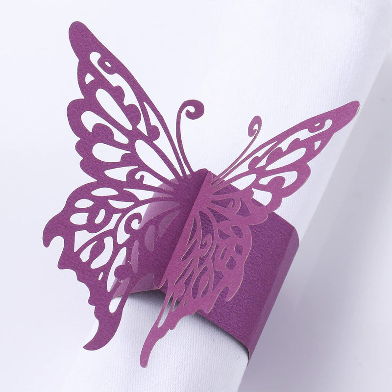 [Australia - AusPower] - MORGIANA Disposable Decorative 3Dbutterfly Napkin Ring (50 pcs) Christmas Mother's Day Wedding Banquet Dinner Decoration (Purple-Butterfly) Purple-butterfly 